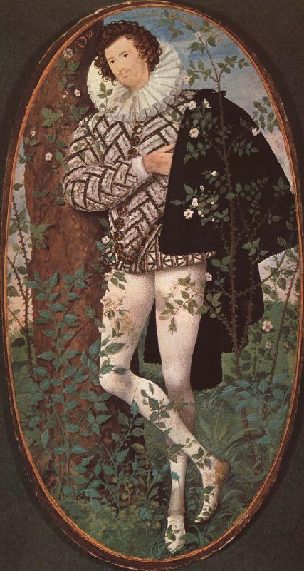 unknow artist An unknown youth leaning against a tree among roses oil painting image